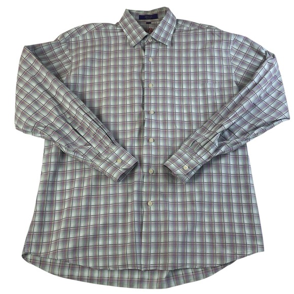 Alan Flusser Other - Alan Flusser Mens L Dress Shirt Plaid Check Button Down 100% Cotton